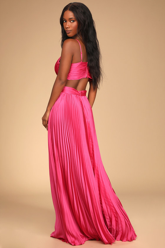 Pink Maxi Dress - Pleated Maxi Dress ...